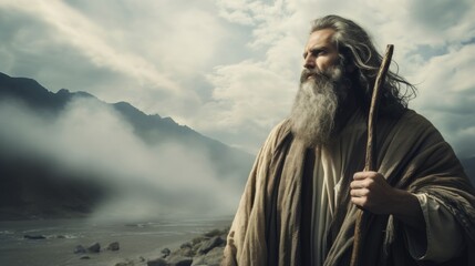 Generative AI image of the biblical Moses - obrazy, fototapety, plakaty