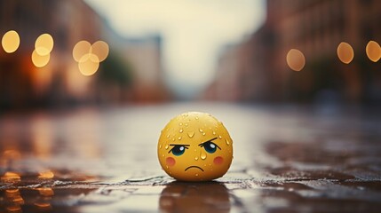 Closeup of a frowning emoji with a tear, representing the impact of cyberbullying on mental health.
