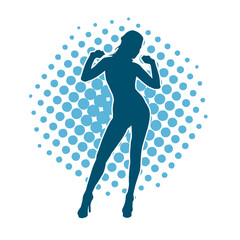 Silhouette of a slim female in dance pose. Silhouette of a woman dancing.