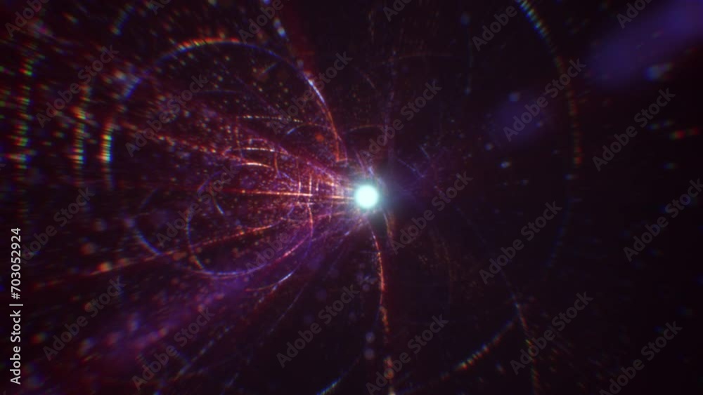 Wall mural abstract digital tunnel into virtual space consisting of a bright stream of particles