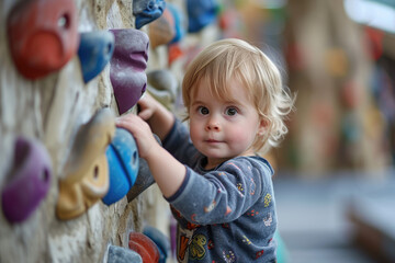 a child climbing the climbing wall