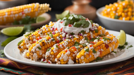 vibrant essence of Mexican street corn against a lively road street background