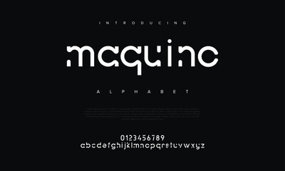 Maquino creative modern urban alphabet font. Digital abstract moslem, futuristic, fashion, sport, minimal technology typography. Simple numeric vector illustration