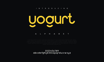 Yogurt creative modern urban alphabet font. Digital abstract moslem, futuristic, fashion, sport, minimal technology typography. Simple numeric vector illustration