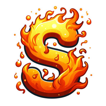 S - Alphabet Letters from Fire, in cartoon style, transparent background