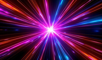Generative AI image of starburst background with colored lights, in the style of cybernetic sci-fi