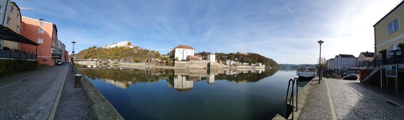 Germany Passau bishop fortress along Rhine river and Danube river
