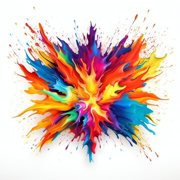 big bright burst of color and flames on white background