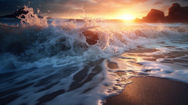 Generative AI image of sunset over the sea