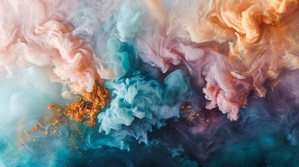 A mixture of colored smoke creates a dreamy and surreal atmosphere, depicted in an intricate painting with vibrant atmospheric colors.