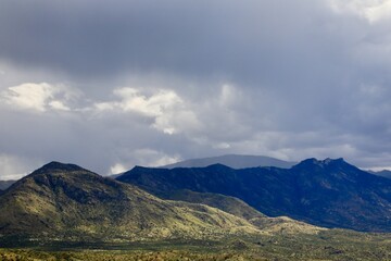 Storm clouds over the rural mountains 