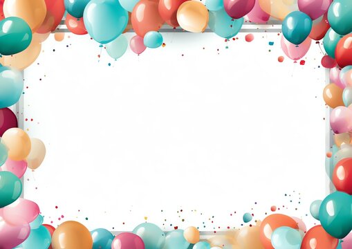 a birthday frame, balloons, presents, decoractions, vector art, a blank area to put a photo in