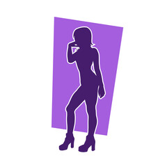 Silhouette of a young slim female model in tight outfit. Silhouette of a slim woman in feminine pose.
