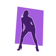 Silhouette of a young slim female model in tight outfit. Silhouette of a slim woman in feminine pose.
