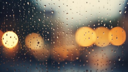 Rain Drops on Window with Street Lights in the Background