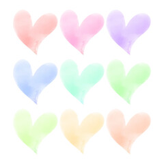 Vector hand drawn watercolor hearts collection on white