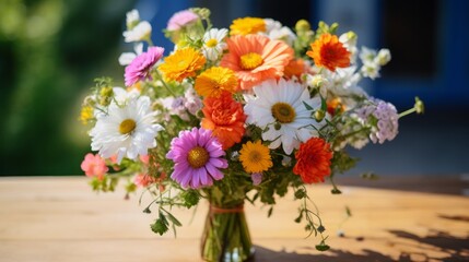 Obraz na płótnie Canvas A Beautiful Arrangement of Colorful Flowers in a Vase