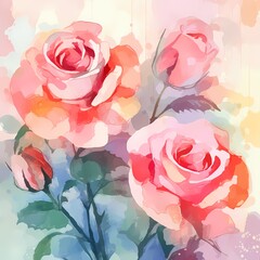 pastel pink roses in watercolor painting style 