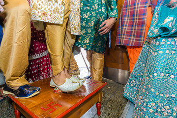 Indian Hindu wedding ceremony rituals feet close up