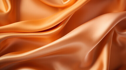 A close up view of orange satin fabric, monochromatic image. Top view, flat lay