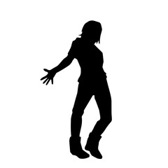 Silhouette of a slim male in dance pose. Silhouette of a man dancing.