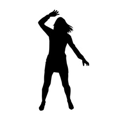 Silhouette of a slim female in dance pose. Silhouette of a woman dancing.