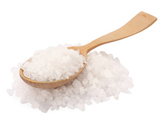 Sea salt and spoon isolated on white