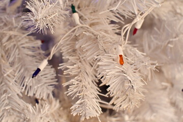 Christmas Lights on a White Christmas Tree