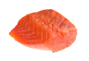Piece of tasty grilled salmon isolated on white