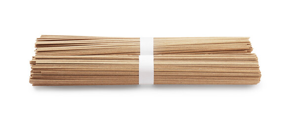 Uncooked buckwheat noodles (soba) isolated on white