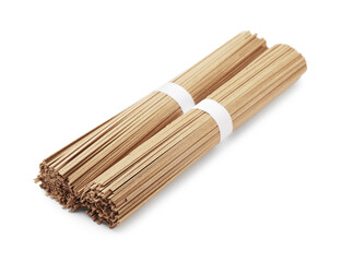 Uncooked buckwheat noodles (soba) isolated on white