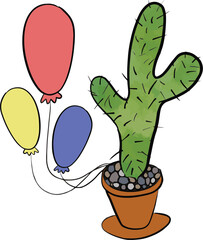 cactus in a pot, balloons and cactus