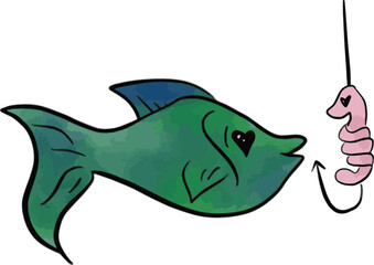 fish and hook with worm