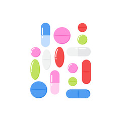 set of medical drugs colorful pills and capsules illustration vector