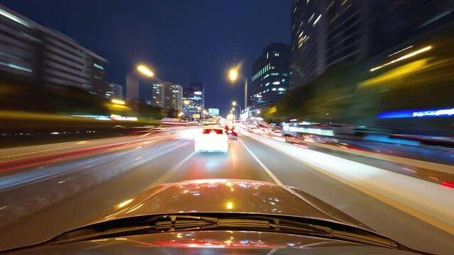 driving car on city road