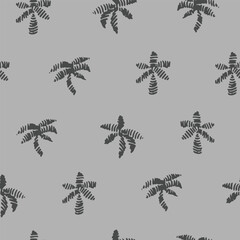 Seamless vector repeat pattern with hand drawn brush stroke palm tree silhouettes in tonal charcoal and light gray. Tropical, beach, swim, mens, boys projects.