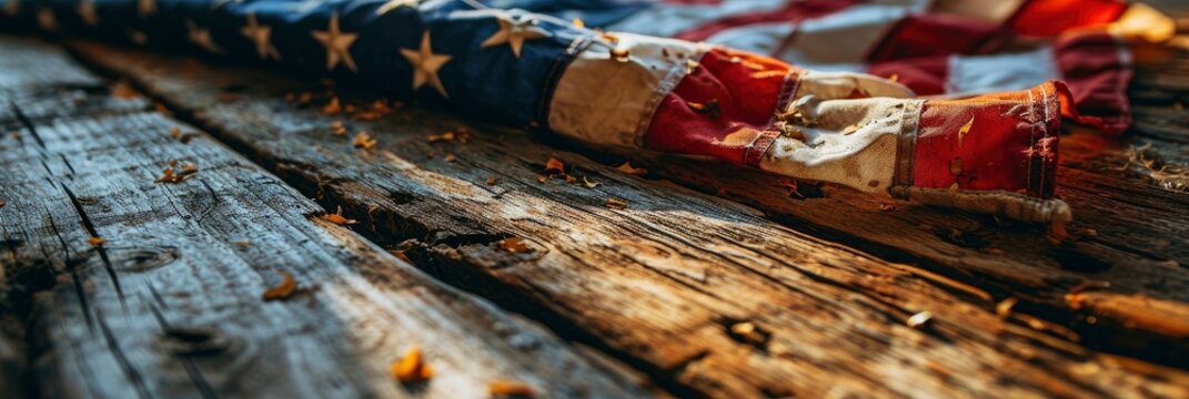 Gather American Flag On Wood Table, Background Image, Background For Banner, HD