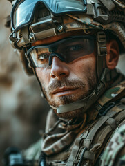 Obraz premium Special Forces Military Operator Portrait in the Field