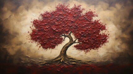 Blood-Red Oil Painting of a Tree of Life