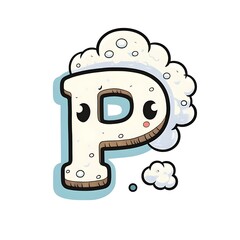 cute and adorable alphabet letter P with japanesse cartoon style character
