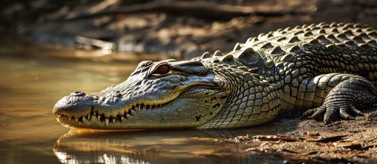 Poster Captive Australian crocodile basking in sunlight. © 2rogan
