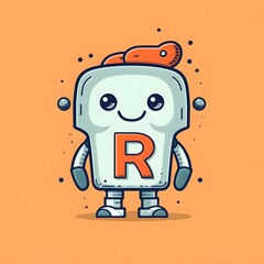 cute and adorable alphabet letter R with japanesse cartoon style character