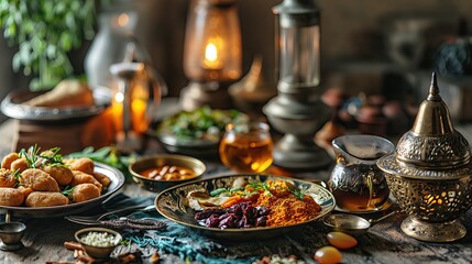 Fototapeta premium Traditional arabian food for iftaar food for ramadan, islamic festival