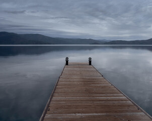 Scenic View of  a dock on a winters day at Lake Jocasse, in Oconee Pickens - South Carolina - obrazy, fototapety, plakaty