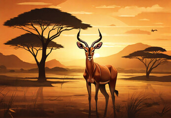 Fototapeta na wymiar Antelope in the Golden Grass.