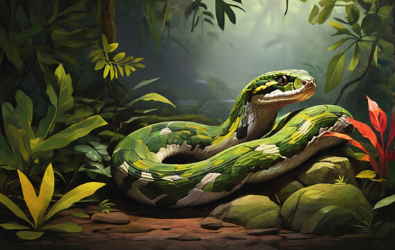 green snake in the forest