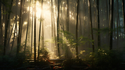 Sunlight between bamboo forests