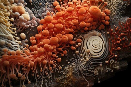 Bacteria interacting with each other in a biofilm.