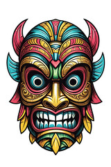 Tiki tribal mask with ethnic ornaments design on transparent background