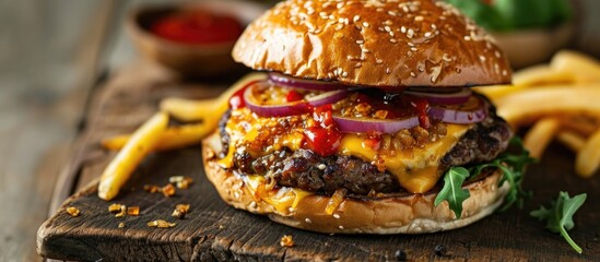 Spicy burger with cheese and onion